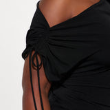 Camisa Top Valeria Ruched Boat Neck - Negro