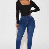 Pantalón De Mezclilla Show It Off Stretch Skinny - Deslavado Oscuro