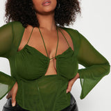 Camisa Top Melanie Mesh Corset - Oliva