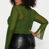 Camisa Top Melanie Mesh Corset - Oliva
