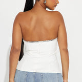 Camisa Top Gigi Rhinestone Corset - Blanco