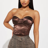Camisa Top Scarlette Satin Corset - Café