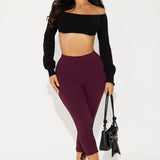 Mallas Lana Striped Capri - Vino/Combo