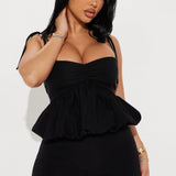 Camisa Top You And I Together Bubble Hem - Negro