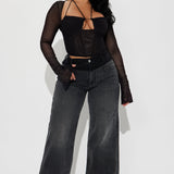 Camisa Top Melanie Mesh Corset - Negro