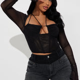 Camisa Top Melanie Mesh Corset - Negro