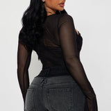 Camisa Top Melanie Mesh Corset - Negro