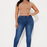 Pantalón De Mezclilla Ajustado Con Stretch Vibe Check Curvy - Deslavado Oscuro