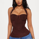 Camiseta Sin Mangas Just A Feeling Ruched - Chocolate