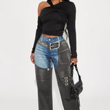 Camisa Top Emory Twist Off Shoulder - Negro