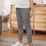 Maternidad pantalones de cuadros de cintura ancha