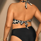 Swim Vcay Top bikini con estampado de leopardo cruzado con cordon trasero push up