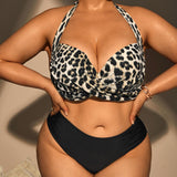 Swim Vcay Top bikini con estampado de leopardo cruzado con cordon trasero push up