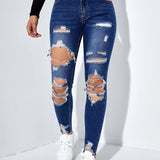 ICON Jeans ajustados con abertura desgarro bajo crudo