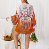 Rusttydustty Kimono con estampado floral de hombros caidos con cinturon