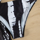 3 piezas Banador bikini bandeau de tie dye & Pantalones cover up