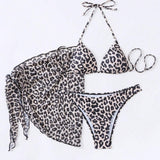 Leopard Halter Triangle Bikini Swimsuit With Beach Skirt