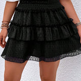 WYWH Plus Swiss Dot Paperbag Waist Ruffle Trim Skirt