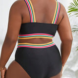 Swim Vcay Banador bikini de rayas de arcoiris ribete con nudo delantero