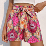 VCAY Shorts con cinturon con estampado floral de cintura con volante