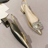 Mujer Zapatillas planas con diseño de diamante de imitación de punta de talón abierto de serraje falso atractivo