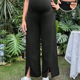 Maternidad Pantalones de pierna ancha de cintura ajustable bajo con abertura