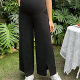 Maternidad Pantalones de pierna ancha de cintura ajustable bajo con abertura