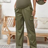 Maternidad Pantalones cargo de cintura ancha con bolsillo con solapa