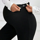 Maternidad Pantalones de cintura ancha con bolsillo oblicuo
