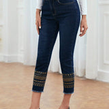 EMERY ROSE Jeans ajustados con dobladillo sin rematar y cintura alta