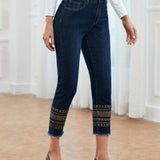 EMERY ROSE Jeans ajustados con dobladillo sin rematar y cintura alta