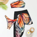 Banador bikini con estampado de mariposa de un hombro con falda de playa
