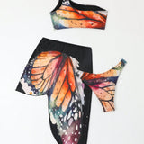 Banador bikini con estampado de mariposa de un hombro con falda de playa