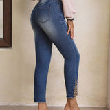 LUNE Jeans ajustados con estampado de leopardo bajo crudo