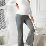 Pantalones De Maternidad Con Cintura Ajustable Para Mujeres Embarazadas Con Estampado De Letras Y Soporte Abdominal
