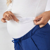 Pantalones Ajustables De Maternidad Con Cordon Y Rayas Laterales Con Abertura En El Dobladillo