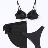 Bikini Set With Underwire And Solid Color + Beach Skirt Carnival