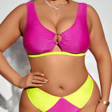 Swim Curve Conjunto De Bikini De Talla Grande Con Diseno De Bloques De Color Y Decoraciones Circulares