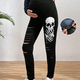 Leggings Desgastados Con Estampado De Esqueleto De Maternidad