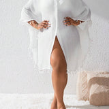 Swim BohoFeel Kimono Tipo Camisa Con Flecos Para Mujer Talla Grande