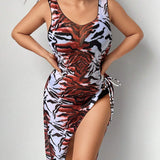 Swim Event Vestido Cubre-bikini Con Estampado De Tigre Para Mujeres De Talla Grande