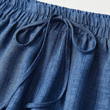 Pantalones Cortos Holgados Con Nudo Frontal De Cintura Alta Para Mujeres