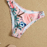 Women'S Printed Halter Neck Separated Bikini Set With Plant Pattern