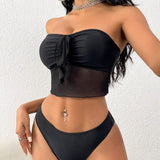 Women's Strapless Bikini Set With Ruched Detail Music Festival