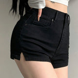 DAZY Shorts De Mezclilla De Mujer Con Abertura Lateral Y Color Solido