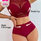 DD+ Women'S Patchwork Mesh Round Neck Bikini Set New Year