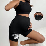 Shorts De Embarazo De Letras Impresas Bajo El Abdomen Con Cintura Elastica