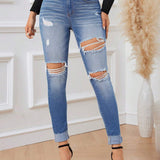 Prive Jeans Entallados Desgastados Para Damas