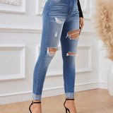 Prive Jeans Entallados Desgastados Para Damas