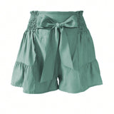LUNE Shorts De Cintura Con Pliegue Y Lazada Para Mujer En Color Solido
